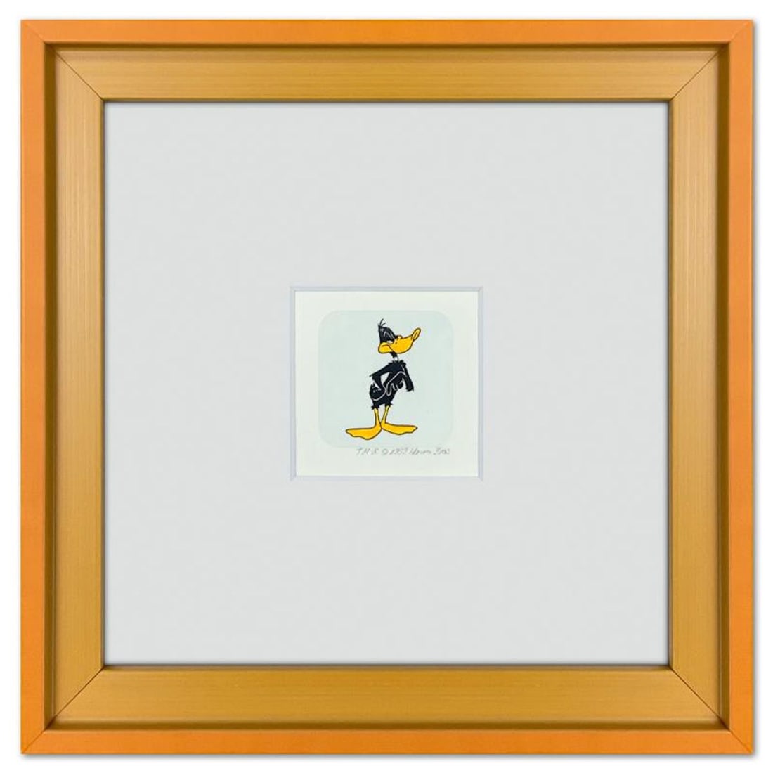 Daffy Duck Framed Limited Edition Etching with Hand Tinted Color from Warner Bros., Numbered with: Daffy Duck is a limited edition etching on paper with hand tinted coloring from Warner Bros., numbered and dated 1999. This piece comes framed. Measures approx. 9" x 9" (frame), 1.5" x 1" (image). Ref