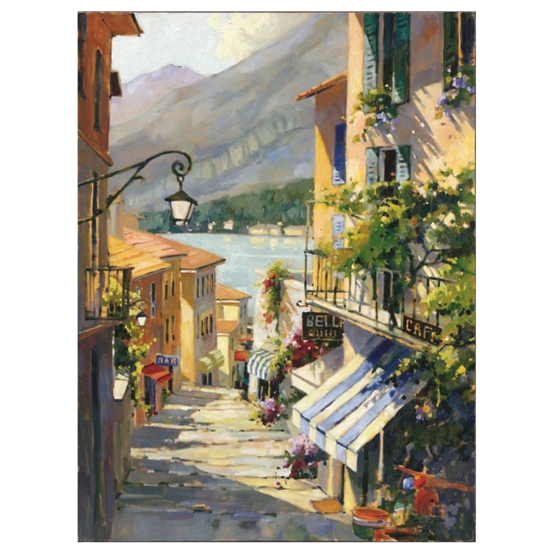 Marilyn Simandle, "Cafe Bella Limited Edition on Canvas, Numbered and Hand Signed with Letter of: Cafe Bella is a limited edition giclee on canvas by Marilyn Simandle, numbered and hand signed by the artist. Includes Letter of Authenticity. Measures approx. 24" x 30" (image).