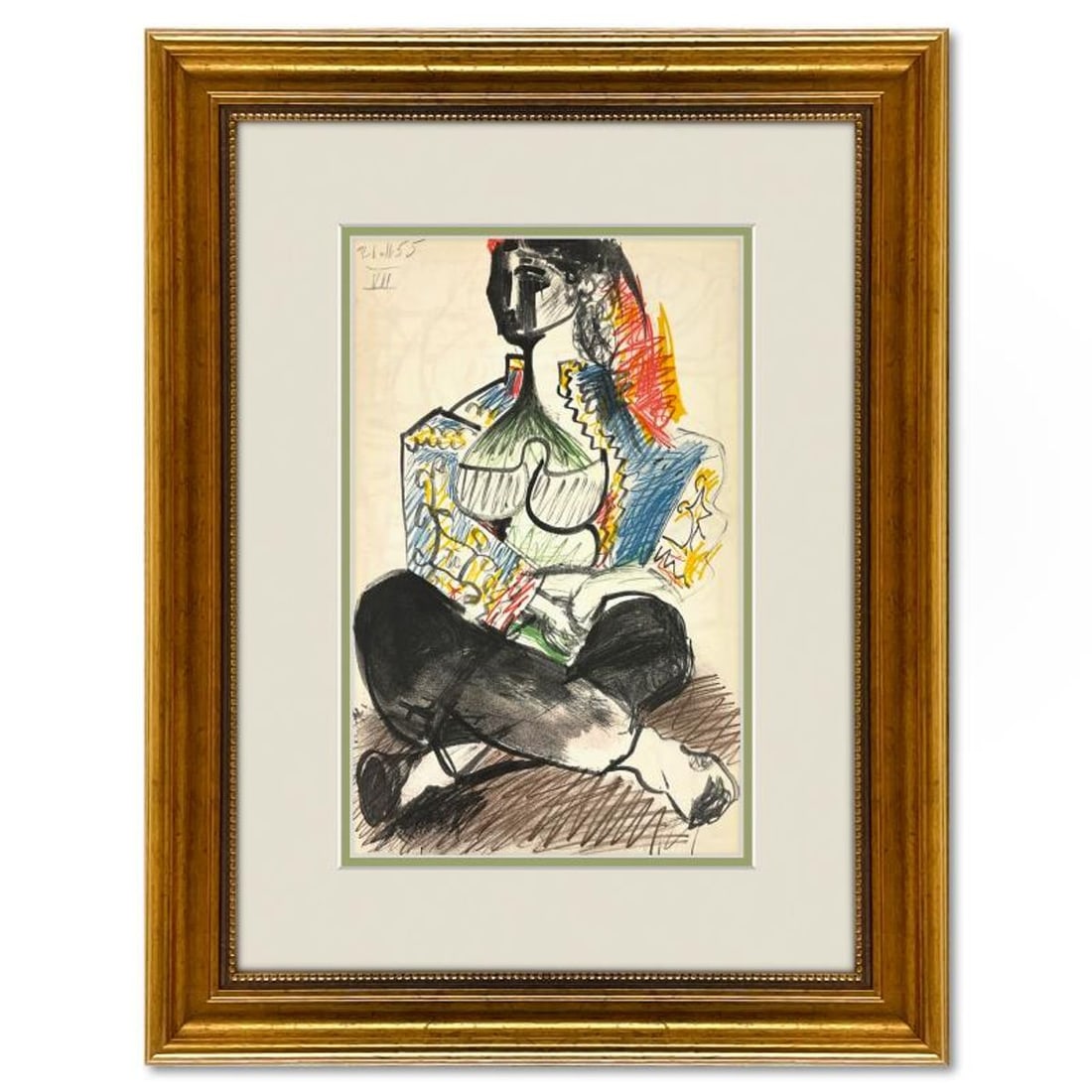 Pablo Picasso (1881-1973), "Carnet de Californie 21.11.55-VII" Framed Vintage Lithograph on Paper: Carnet de Californie 21.11.55-VII is a lithograph on paper by Pablo Picasso (1881-1973). This piece is from Picasso's Human Comedy Series and was printed in Paris, France by Mourlot Studios in 1954. T