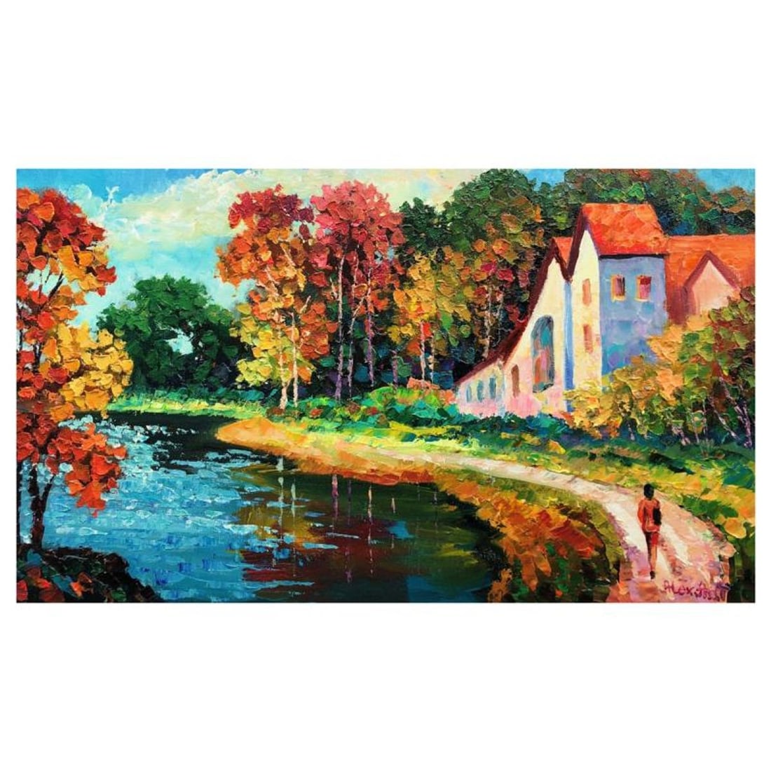 Alexander Antanenka, "Little Village" Original Painting on Canvas, Hand Signed with Letter of: Little Village is an original oil painting on stretched canvas by Alexander Antanenka. Hand signed by the artist, the piece comes with a letter of authenticity. Measures approximately 14" x 24" (image
