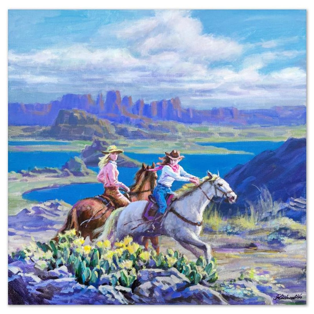 Richard Ho, "Riders in the High Country" Original Acrylic Painting on Canvas, Hand Signed with (1 of 2)