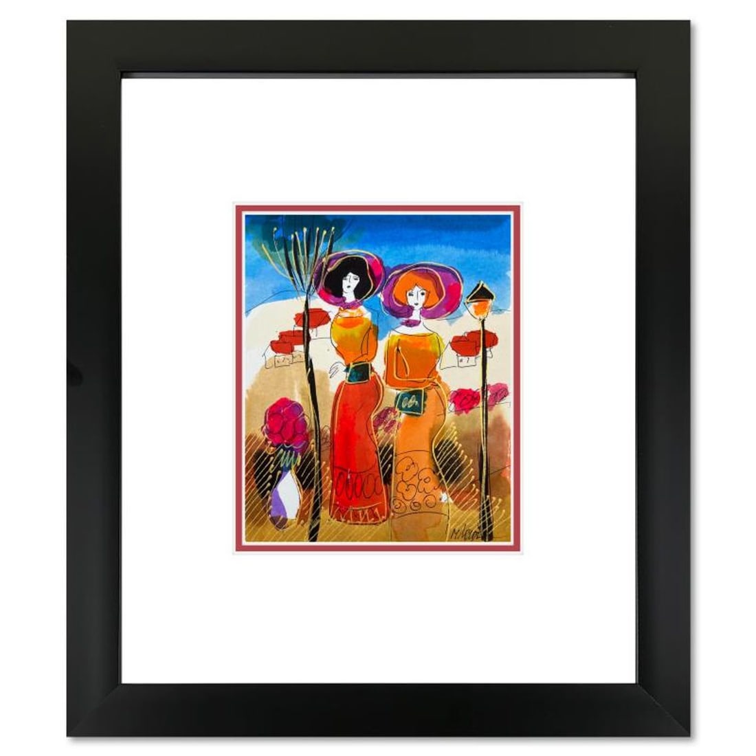 Moshe Leider, Framed Original Mixed Media Watercolor Painting, Hand Signed with Letter of (1 of 2)