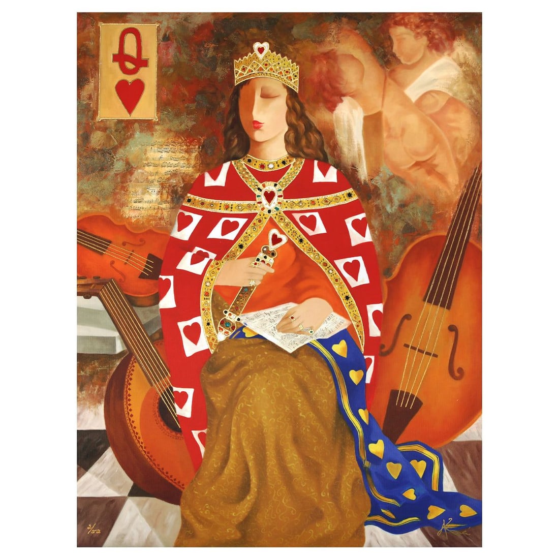 Arbe- Mixed Media "The Queen of Hearts": Artist: Arbe. Medium: Mixed Media. Title: The Queen of Hearts. Size: 30" x 22". Signature: Hand Signed and Numbered. Reference#: 80582.
