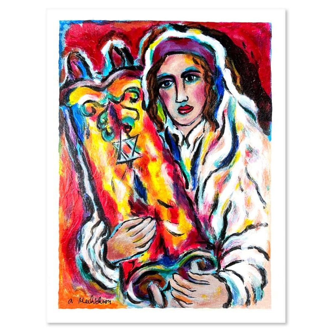 Alex Meilichson, "Yeshive Bachur" Hand Signed, Numbered Limited Edition Serigraph with Letter of: Yeshive Bachur is a limited edition serigraph on paper by Alex Meilichson. The piece comes hand signed by the artist, numbered, and with a letter of authenticity. Measures approximately 12" x 9".