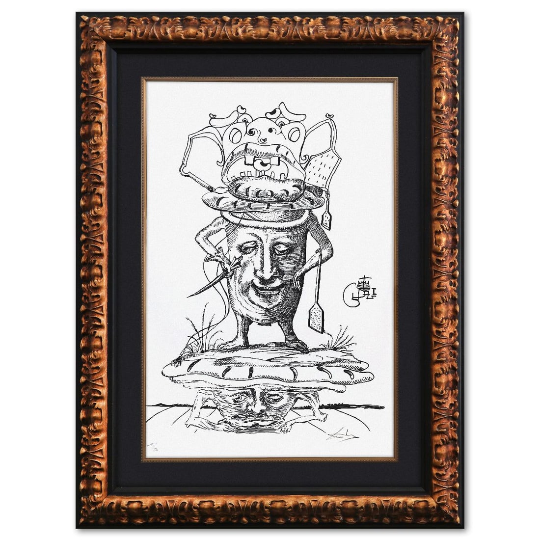Salvador Dali- Original Lithograph from Gouache and Collage "Les Songes Drolatiques de Pantagruel": Artist: Salvador Dali. Medium: Original Lithograph from Gouache and Collage. Title: Les Songes Drolatiques de Pantagruel. Size: 29" x 19". Measures approx. 41" x 31" (framed). Signature: Hand signed
