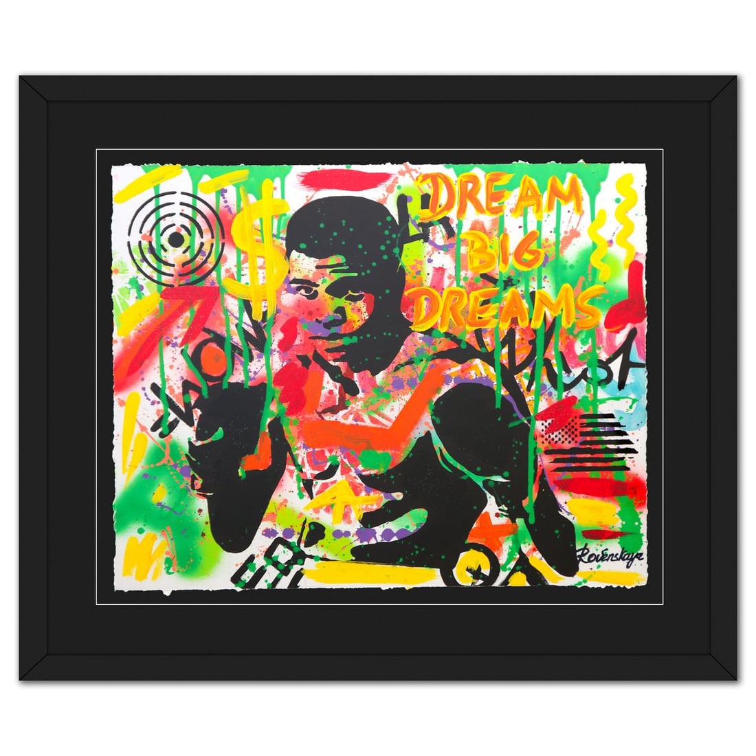 Nastya Rovenskaya- Original Mixed Media on Deckle Edge Paper "Ready To Fight": Artist: Nastya Rovenskaya. Medium: Original Mixed Media on Deckle Edge Paper. Title: Ready To Fight. Size: 24" x 30". Measures approx. 35" x 41" (framed). Signature: Hand signed. Certificate of Authen