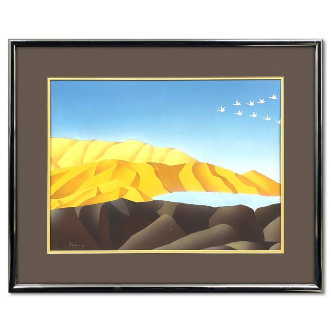 William Schlesinger (1915-2011), "The Flight" Framed Original Mixed Media Airbrush Painting, Dated (1 of 2)