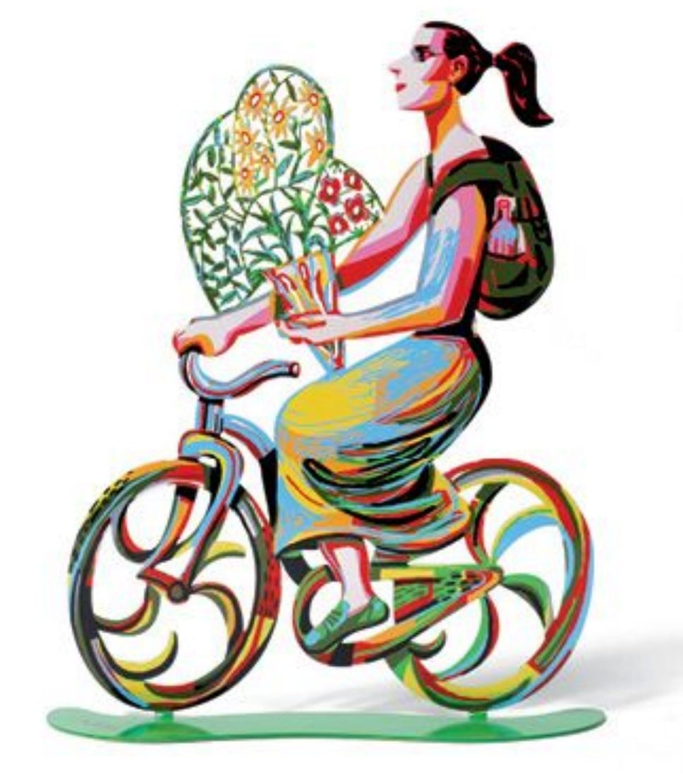 David Gerstein- Free Standing Sculpture "Rider with flowers": Artist: David Gerstein. Medium: Free Standing Sculpture. Title: Rider with flowers. Size: 14" x 11.5". Signature: Signed by the artist. Certificate of Authenticity: Is included. Additional: This piece