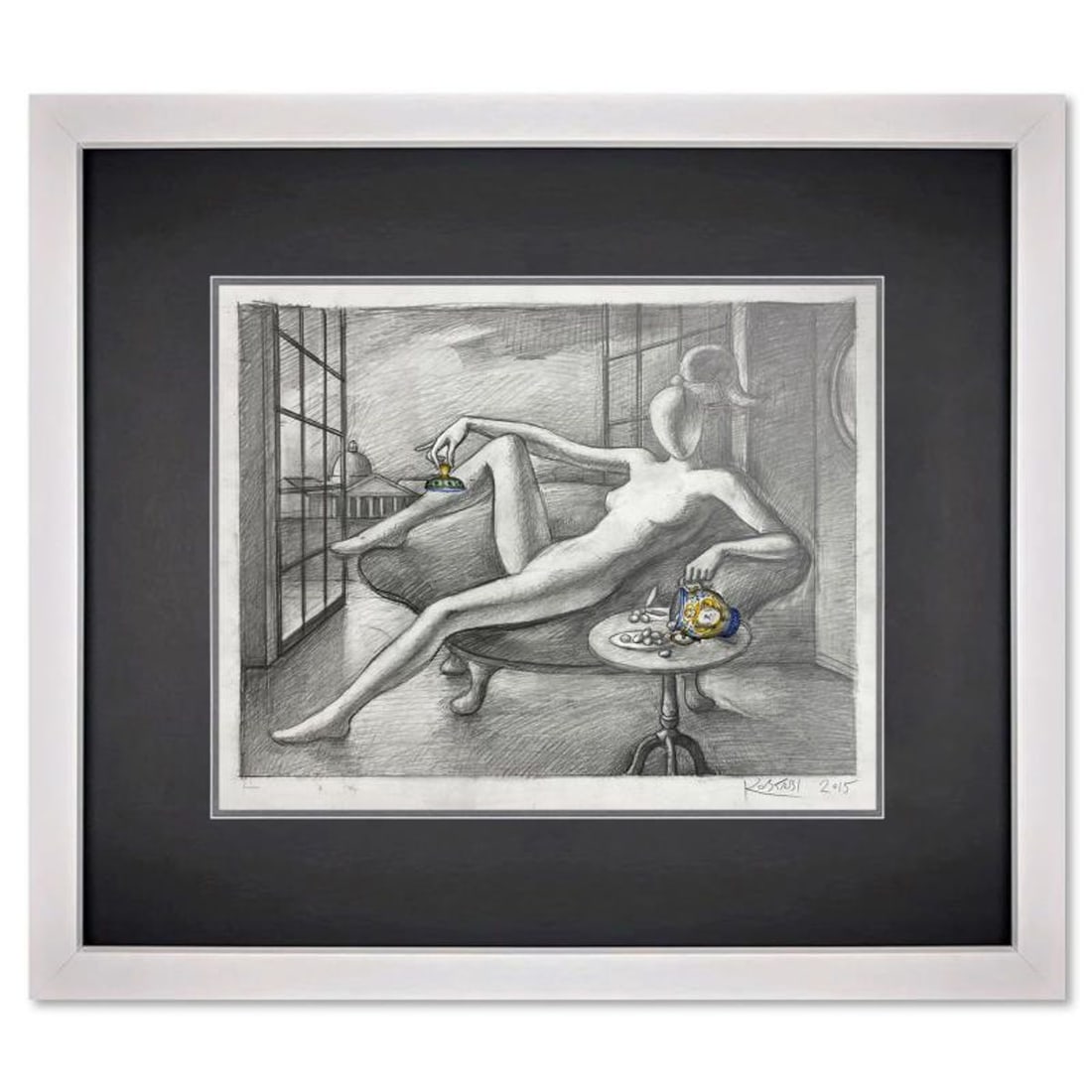 Mark Kostabi, "An Abundance of Peace" Framed Original Mixed Media Drawing on Paper, Hand Signed with: An Abundance of Peace is an original mixed media drawing on paper by Mark Kostabi, hand signed by the artist. This piece comes custom framed. Includes Certificate of Authenticity. Measures approx.
