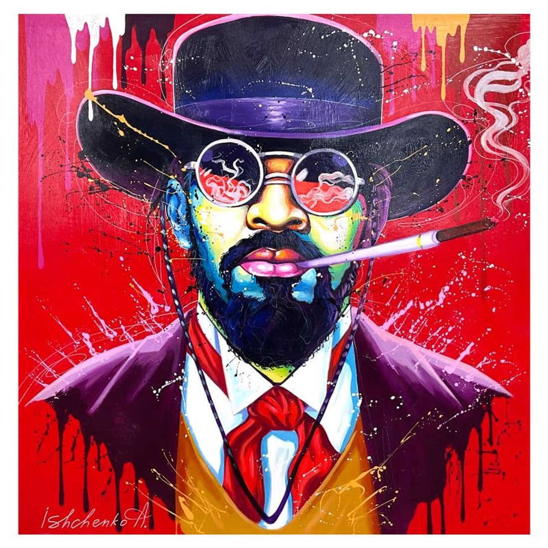 Alexander Ishchenko, "Django" Original Acrylic Painting on Canvas, Hand Signed with Letter: Django is an original acrylic painting on canvas by Alexander Ishchenko, hand signed by the artist. Includes Letter of Authenticity. Measures approx. 36" x 36" (image).