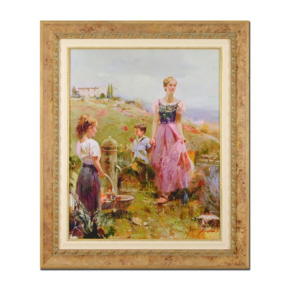 Pino (1939-2010), "The Fountain of Life" Framed Limited Edition Hand Embellished Giclee on Canvas.: Pino's portraits allow glimpses into intensely personal, intimate spaces, conveying emotion through rich, warm color and sensual brushwork. "The Fountain of Life" is a hand embellished limited