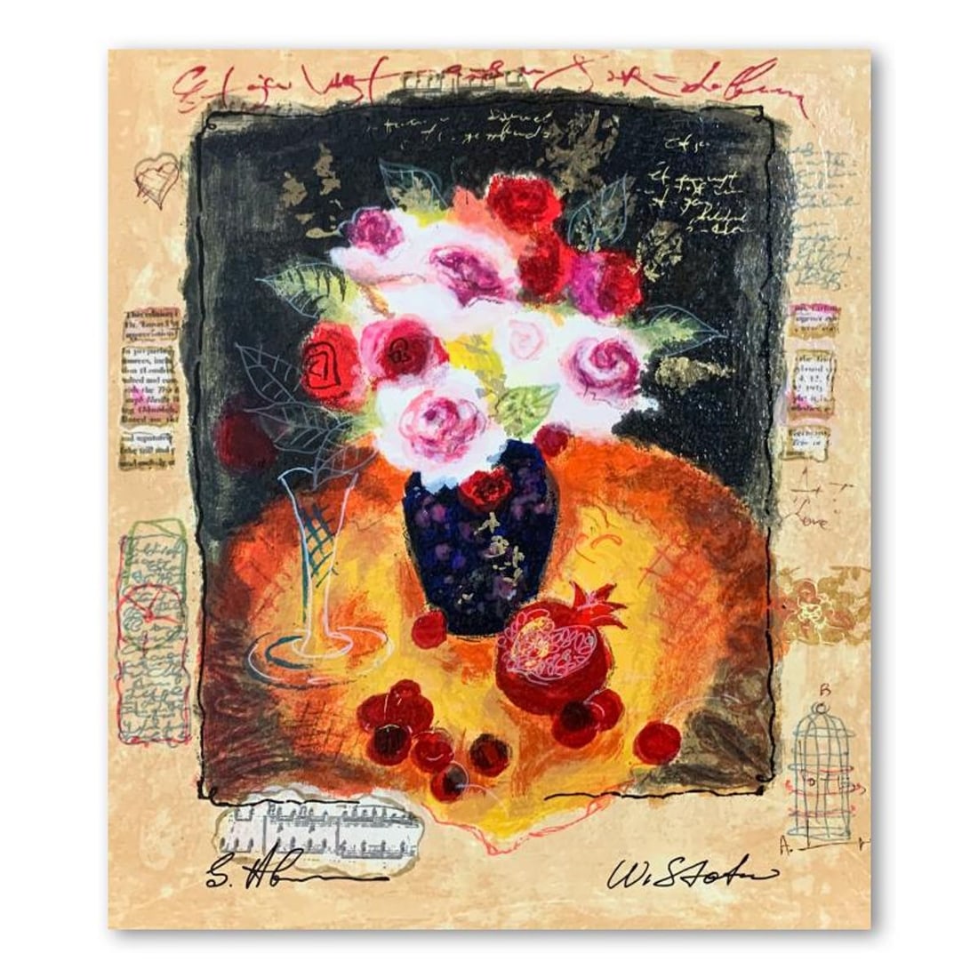 Alexander Galtchansky (1959-2008) and Tanya Wissotzky (1959-2006), "Red Cherries" Hand Signed: Red Cherries is a limited edition serigraph on deckle edged paper by Alexander Galtchansky (1959-2008) and Tanya Wissotzky (1959-2006). It is numbered and hand signed and includes a letter of authenti