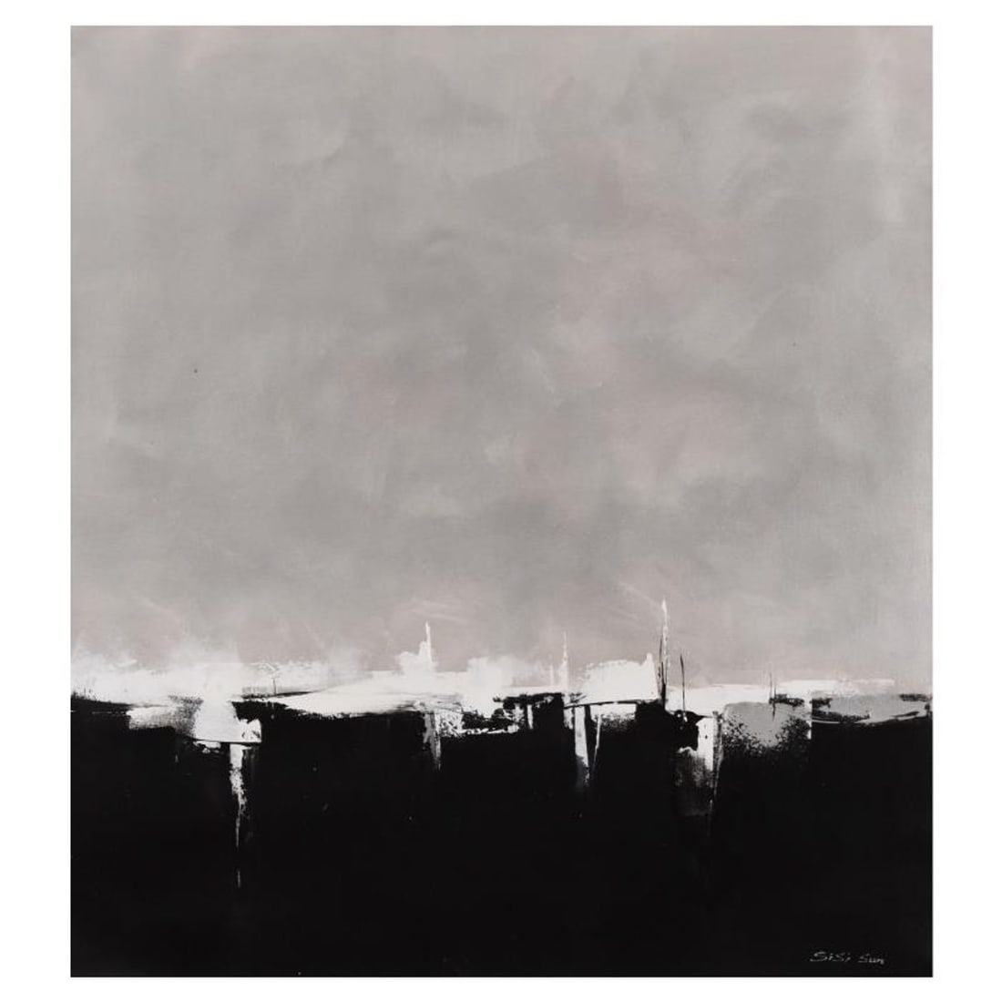 Sisi Sun, "Silver Harbor" Original Acrylic Painting on Canvas (35" x 39"), Hand Signed with Letter: Silver Harbor is an original acrylic painting on canvas by Richard Leung, hand signed by the artist. Includes Letter of Authenticity. Measures approx. 35" x 39" (image).