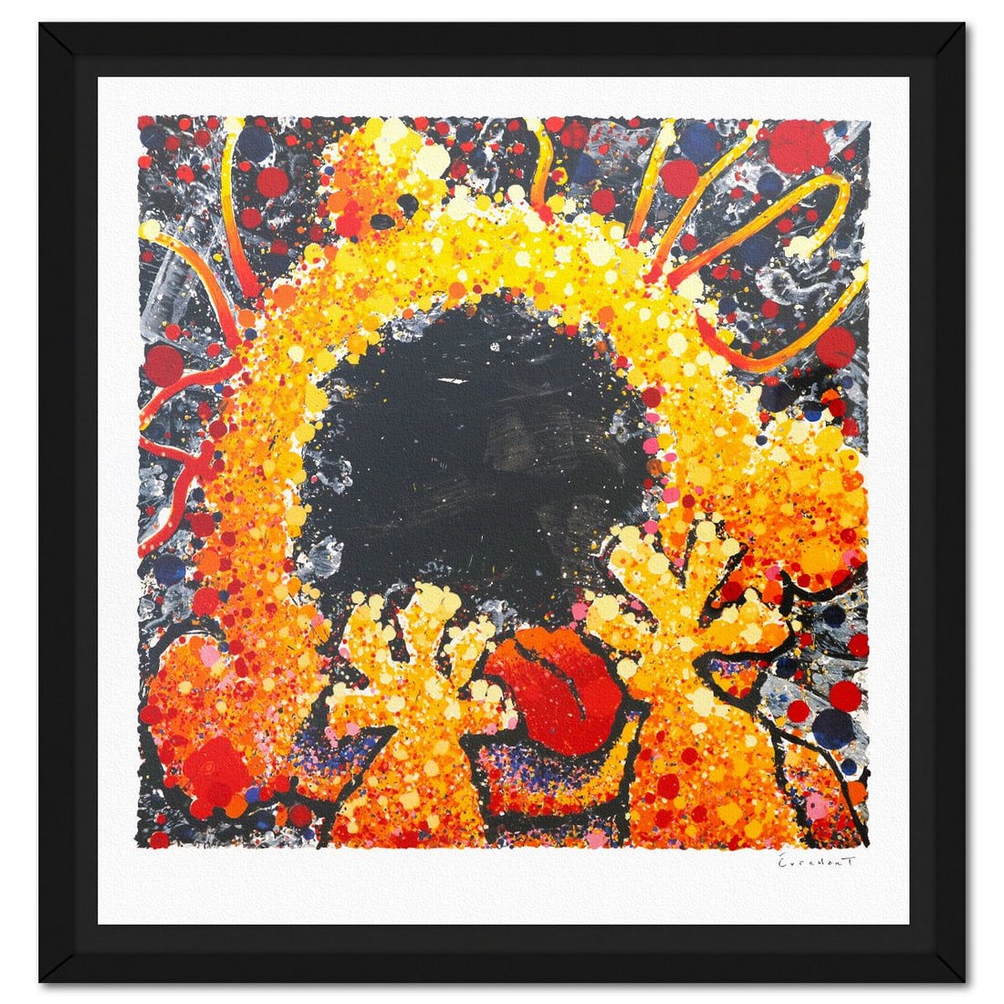 Tom Everhart- Hand Pulled Original Lithograph "Black Velvet Scream": Artist: Tom Everhart. Medium: Hand Pulled Original Lithograph. Title: Black Velvet Scream. Size: 37" x 36". Measures approx. 42" x 41" (framed). Signature: Hand signed and numbered. Certificate of