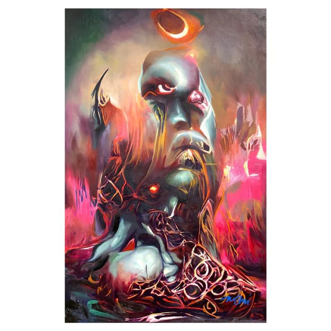Mani, Original Acrylic Painting on Canvas, Hand Signed with Letter of Authenticity: This is an original acrylic painting on canvas by Mani, hand signed by the artist. Includes Letter of Authenticity. Measures approx. 16" x 24" (image).