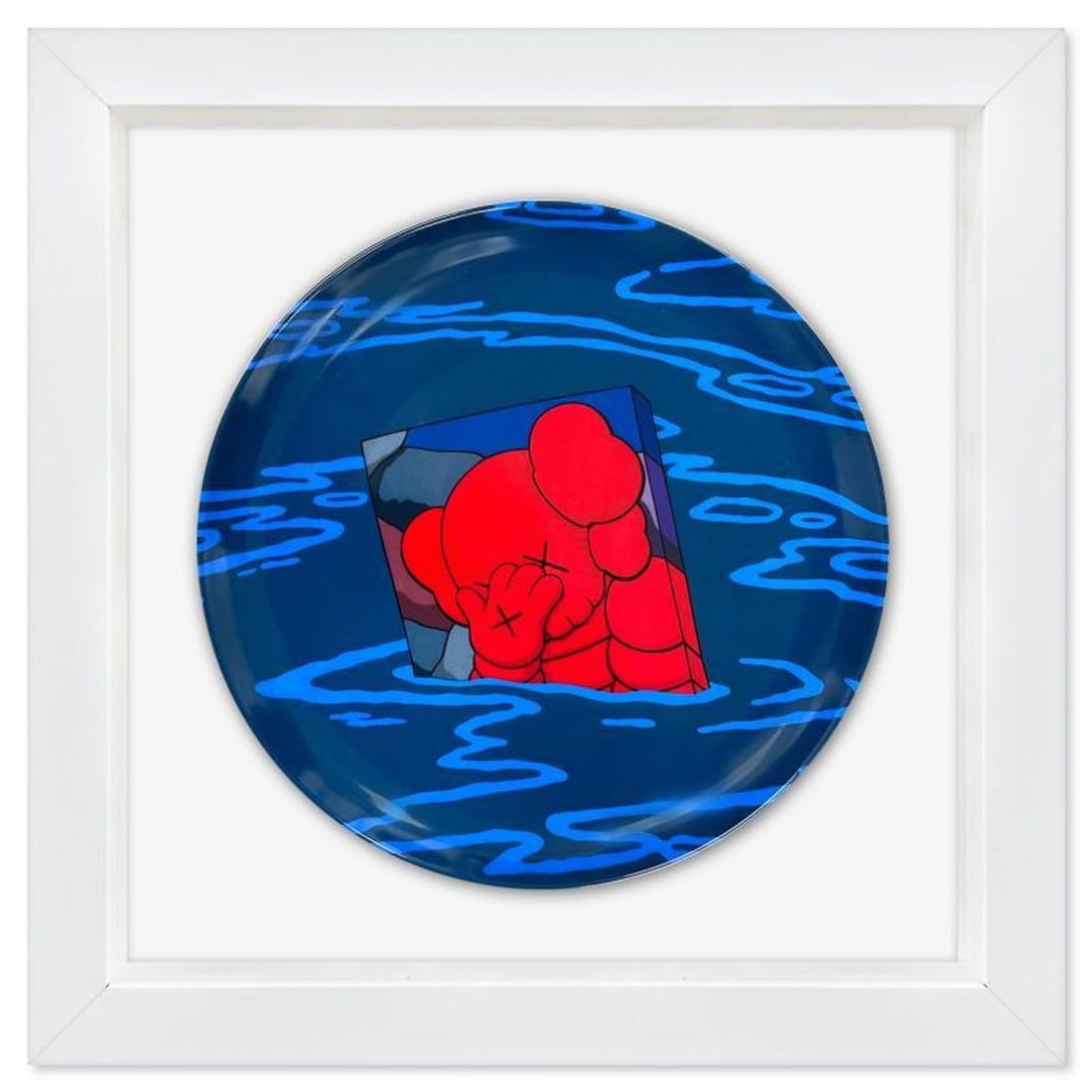 KAWS, "Hours, Nights, Weeks, Months" Framed Limited Edition Fine Bone China Plate.: Hours, Nights, Weeks, Months is a limited edition fine bone china plate by KAWS. This plate is custom framed and floated on linen. Measures approx. 15.5" x 15.5" (frame), 10.5" (plate diameter). This 