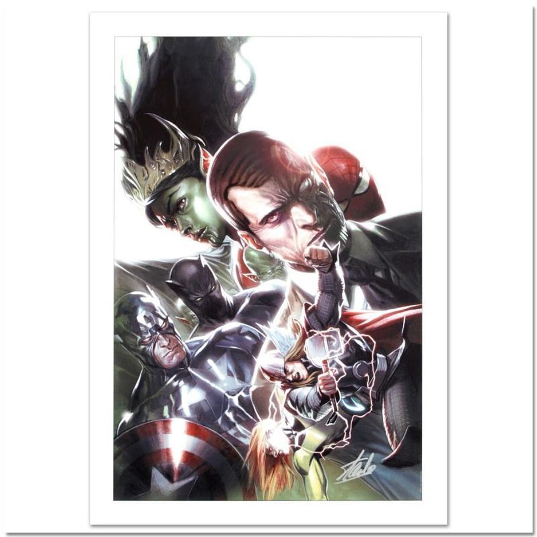 Stan Lee Signed, Marvel Comics Limited Edition Canvas 6/99 "What If? Secret Invasion #1" with: What If? Secret Invasion #1 is a limited edition giclee on canvas with art by Leinil Francis Yu. Officially licensed by Marvel, this piece is numbered 6/99 and hand signed by creative legend Stan Lee 