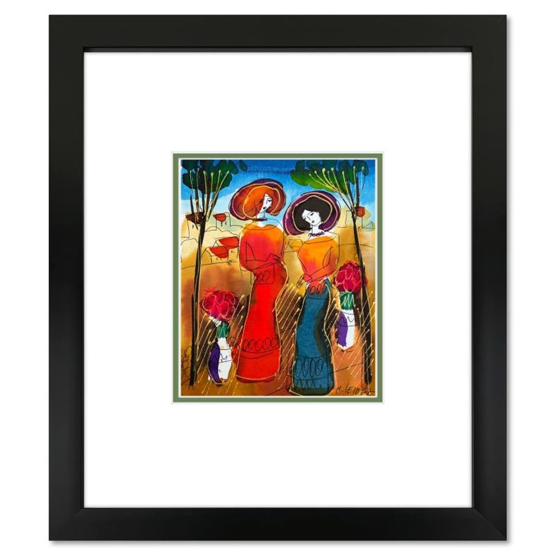 Moshe Leider, Framed Original Mixed Media Watercolor Painting, Hand Signed with Letter of: This is an original mixed media watercolor painting on paper by Moshe Leider. Hand signed by the artist, this piece comes custom framed and includes a Letter of Authenticity. Measures approximately 15