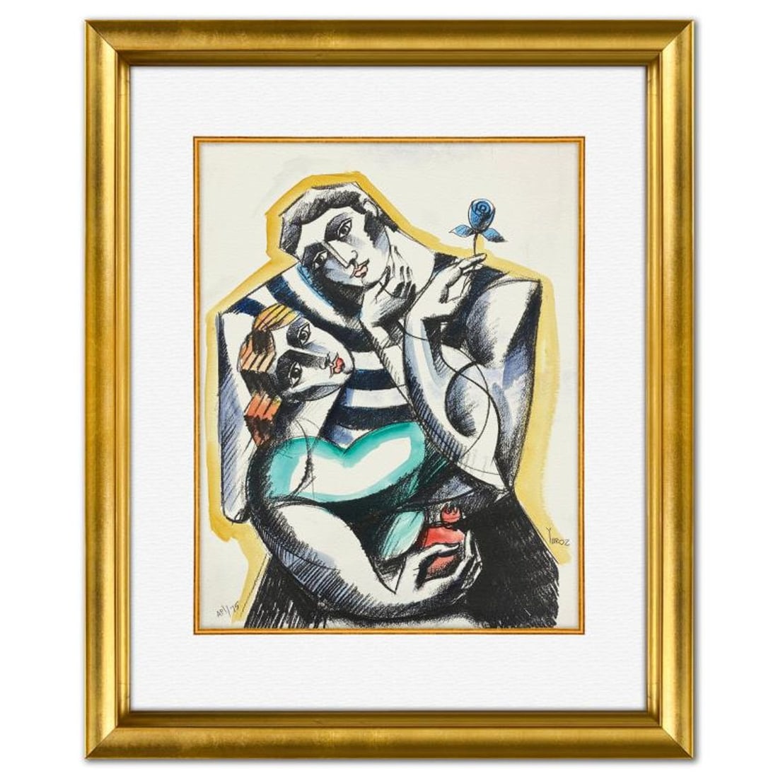 Yuroz, Framed Hand Painted Unique Variation Mixed Media, AP Numbered 1/75 and Hand Signed with: This is a hand painted one-of-a-kind unique variation mixed media on paper by Yuroz, AP numbered 1/75 and hand signed by the artist. This piece comes custom framed on linen. Includes Letter of Authent