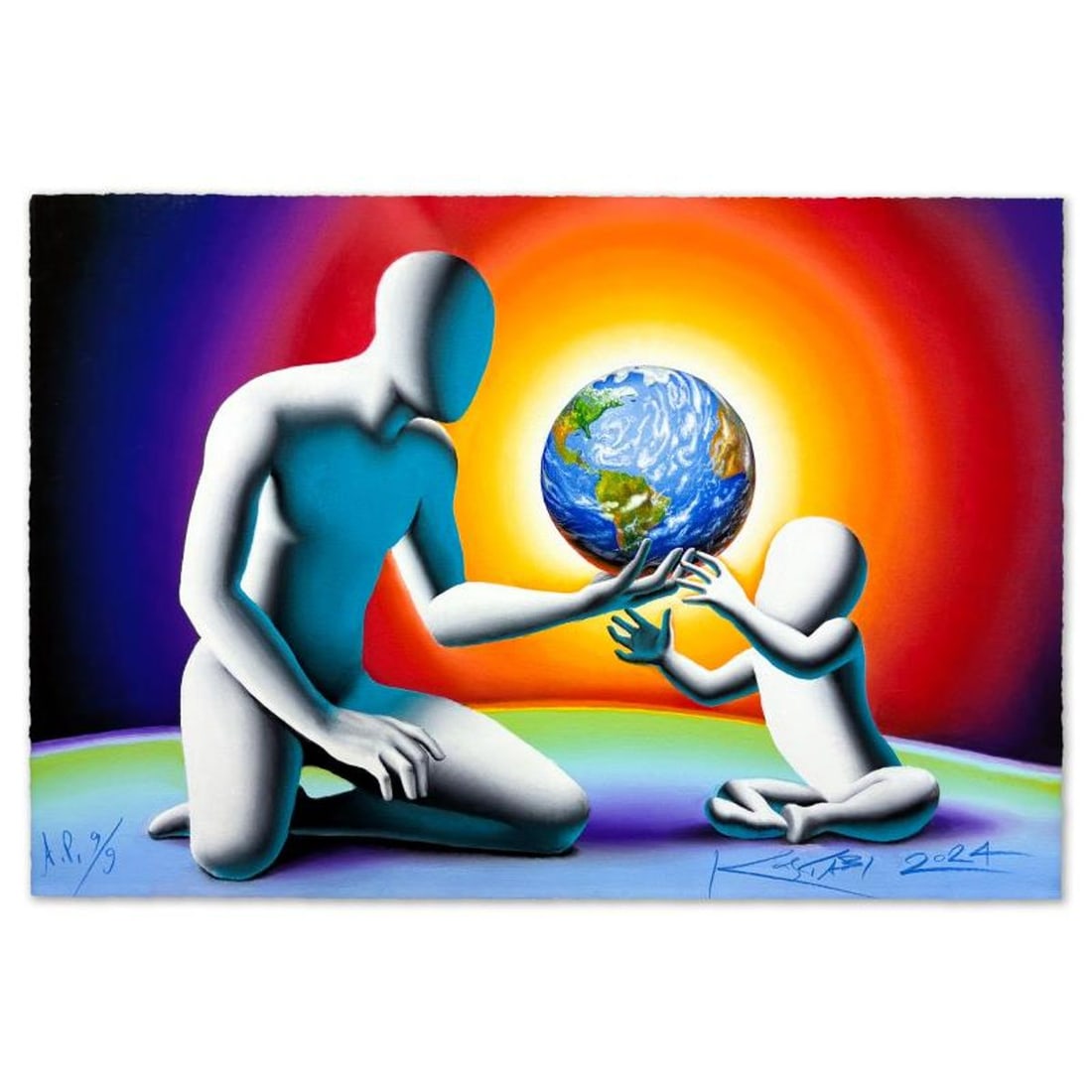 Mark Kostabi, "The Gift" Limited Edition, AP Numbered 9/9 and Hand Signed with Letter of: The Gift is a limited edition giclee on paper by Mark Kostabi, AP numbered 9/9 and hand signed by the artist. Includes Letter of Authenticity. Measures approx. 17" x 25" (image).