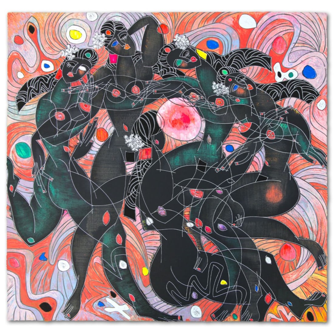 Jian Tie Feng- Serigraph "Playing Water": Artist: Jian Tie Feng. Medium: Serigraph. Title: Playing Water. Size: 32" x 32". Signature: Hand Signed and Numbered. Reference#: 80558.