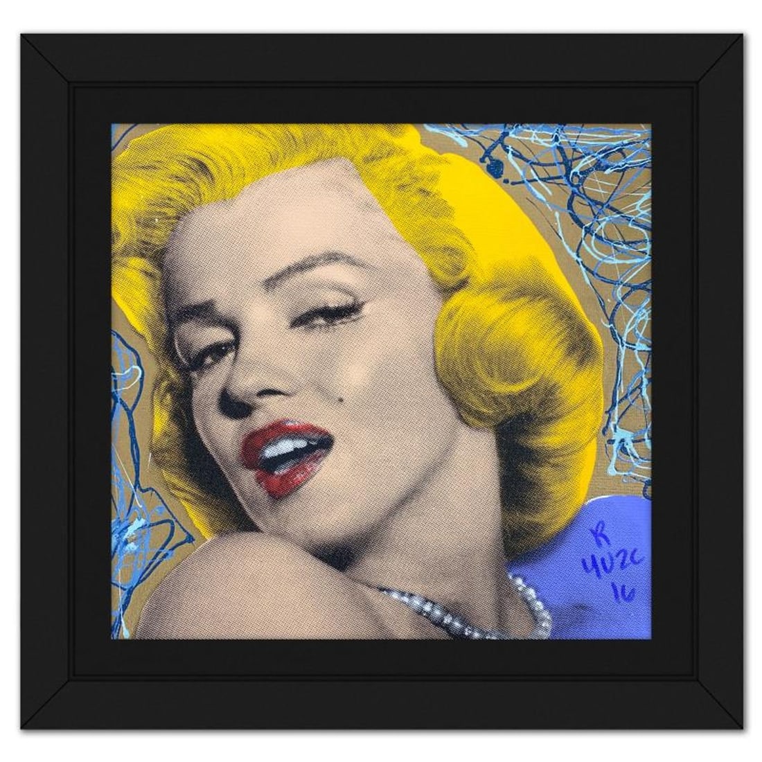 Ringo Daniel Funes, "Marilyn with Pearls" Framed One-of-a-Kind Mixed Media on Canvas, Hand Signed (1 of 2)