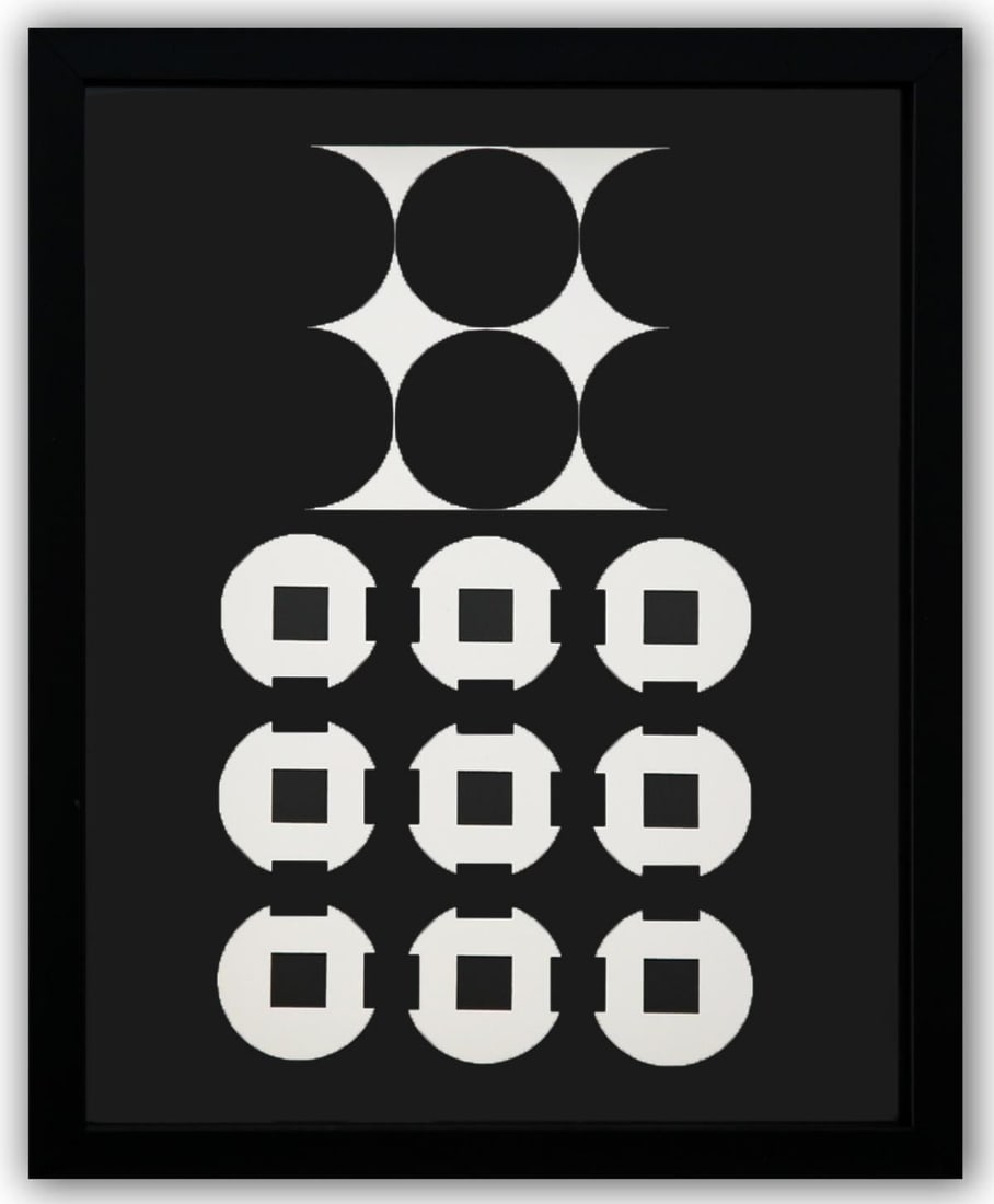 Victor Vasarely- Heliogravure Print "Untitled": Artist: Victor Vasarely. Medium: Heliogravure Print. Title: Untitled. Size: 13" x 10". Measures approx. 15" x 12" (framed). Additional: Custom Framed. Reference#: 21506.