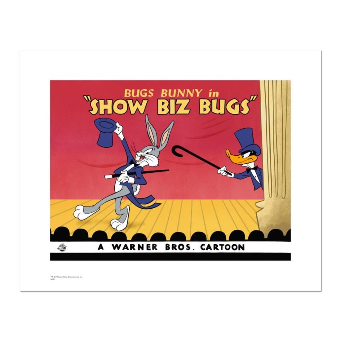 Show Biz Bugs Limited Edition Giclee from Warner Bros., Numbered with Hologram Seal and Certificate: Show Biz Bugs is a limited edition giclee on paper from Warner Bros., numbered with hologram seal of Authenticity. This image was originally used as a "lobby card" displayed in theater lobbies to publ
