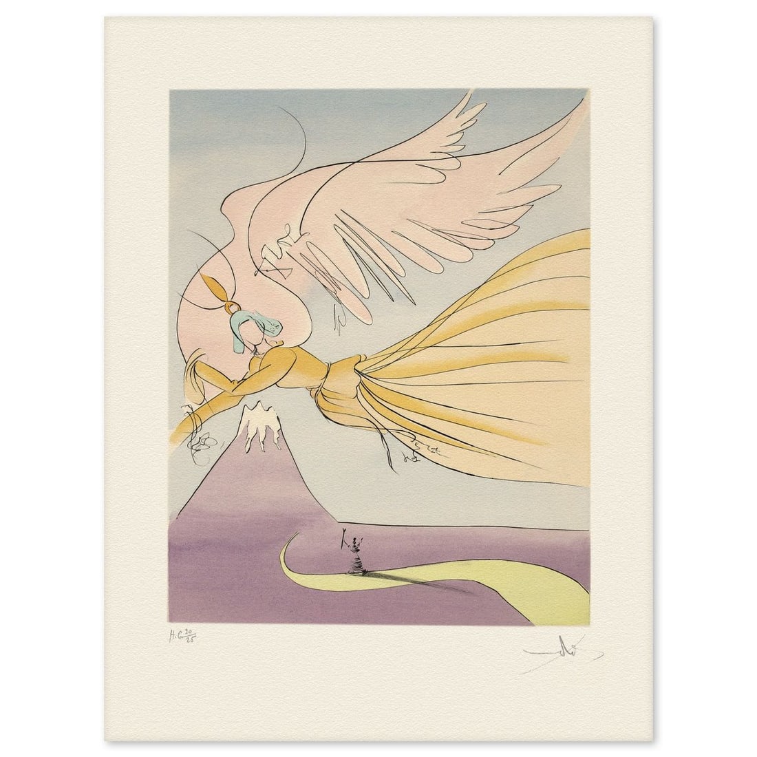 Salvador Dali- Etching "Hagoromo- The Robe of Feathers": Artist: Salvador Dali. Medium: Etching. Title: Hagoromo- The Robe of Feathers. Size: 26" x 20". Signature: Hand signed and numbered. Reference#: 74729.