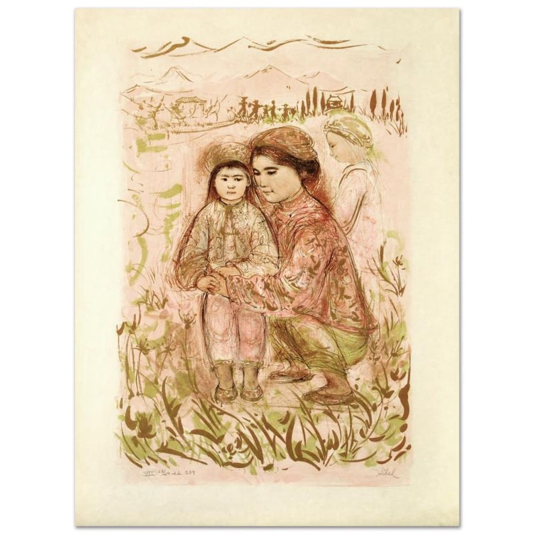 Mrs. Hsu Limited Edition Lithograph by Edna Hibel (1917-2014), Numbered and Hand Signed with: Mrs. Hsu is a limited edition lithograph on rice paper, numbered and hand signed by Edna Hibel (1917-2014). Includes Certificate of Authenticity! Measures approx. 22.5" x 30.5" (with border), 17" x