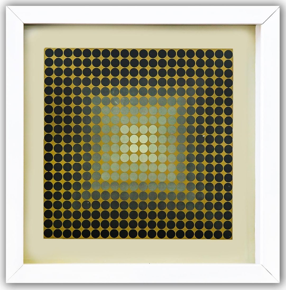 Victor Vasarely- Heliogravure Print "Untitled": Artist: Victor Vasarely. Medium: Heliogravure Print. Title: Untitled. Size: 10" x 10". Measures approx. 12" x 12" (framed). Additional: Custom Framed. Reference#: 21461.