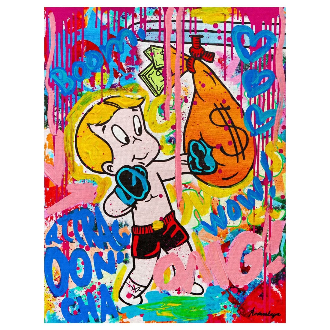 Nastya Rovenskaya- Mixed Media on Canvas "Boxing": Artist: Nastya Rovenskaya. Medium: Mixed Media on Canvas. Title: Boxing. Size: 20" x 16". Signature: Hand signed. Certificate of Authenticity: Is included. Reference#: 26330.