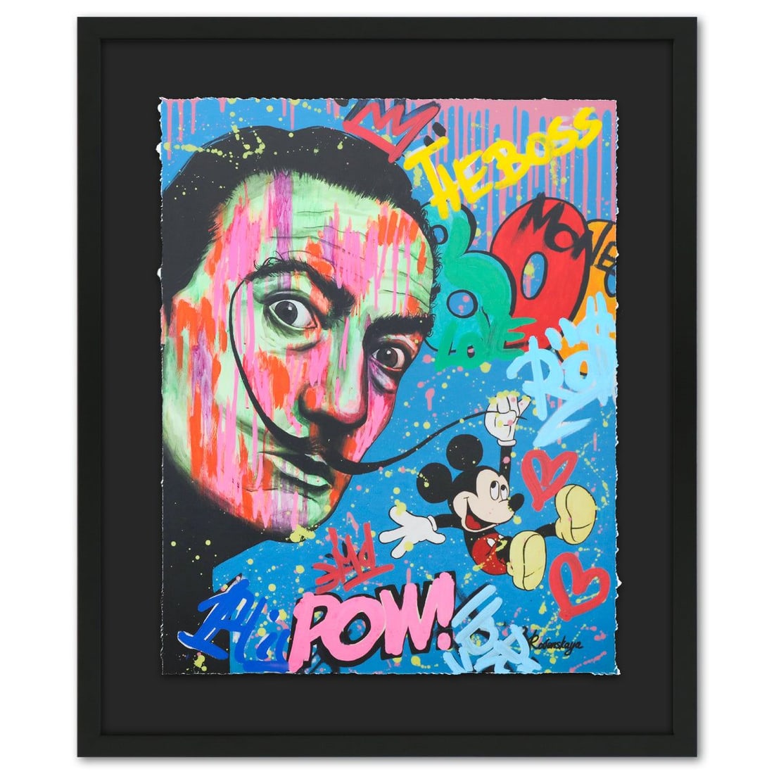 Nastya Rovenskaya- Original Mixed Media on Deckle Edge Paper "Playing His Mustache": Artist: Nastya Rovenskaya. Medium: Original Mixed Media on Deckle Edge Paper. Title: Playing His Mustache. Size: 30" x 24". Measures approx. 40" x 34" (framed). Signature: Hand Signed by the artist. C