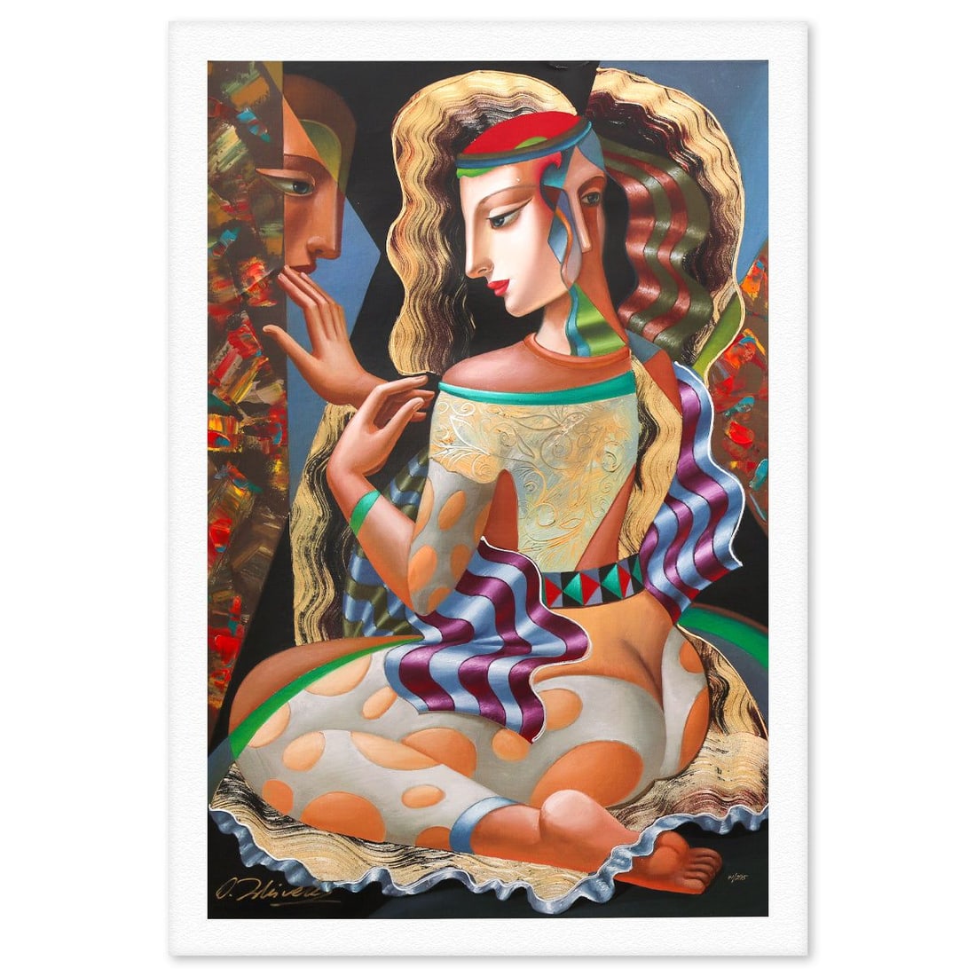 Oleg Zhivetin- Silkscreen "Man on her Mind": Artist: Oleg Zhivetin. Medium: Silkscreen. Title: Man on her Mind. Size: 36" x 24". Signature: Hand signed and numbered. Additional: Please note: This item has minor imperfections consistent with hand