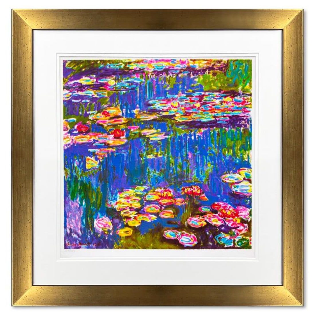 Claude Monet (1840-1926), "Mympheas" Framed Limited Edition Lithograph with Letter of Authenticity.: Mympheas is a framed limited edition lithograph on paper by Claude Monet. Printed by Atelier Tete a Tete in Paris and authorized by the Monet Estate and ADAGP Paris , the piece is plate signed and com
