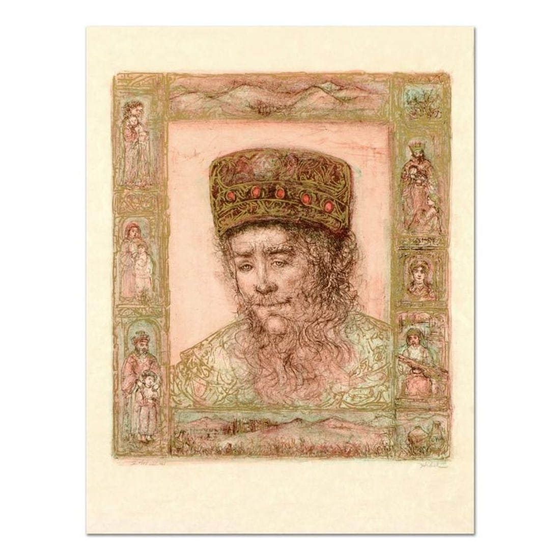 Edna Hibel (1917-2014), "Solomon" Limited Edition Lithograph on Rice Paper, Numbered and Hand Signed: Solomon is a limited edition lithograph on rice paper by Edna Hibel (1917-2014), numbered and hand signed by the artist. Includes Certificate of Authenticity. Measures approx. 19.5" x 25.5" (border), 