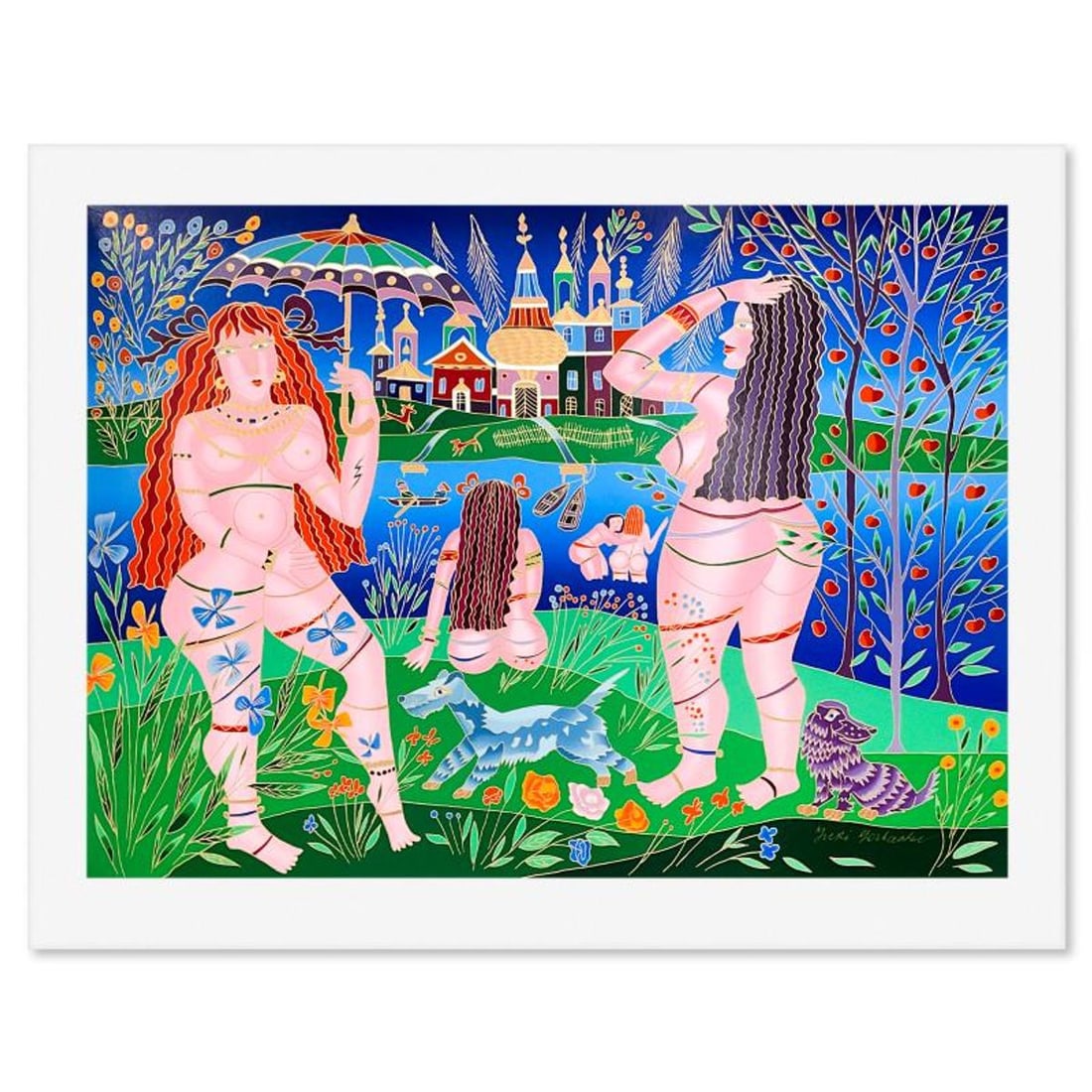 Yuri Gorbachev, "Bathers" Hand Signed Serigraph with Letter of Authenticity: Bathers is a serigraph on paper by Yuri Gorbachev, hand signed by the artist. This piece is not numbered. Includes Letter of Authenticity. Measures approx. 35.5" x 45" (border), 30" x 40" (image). Ref