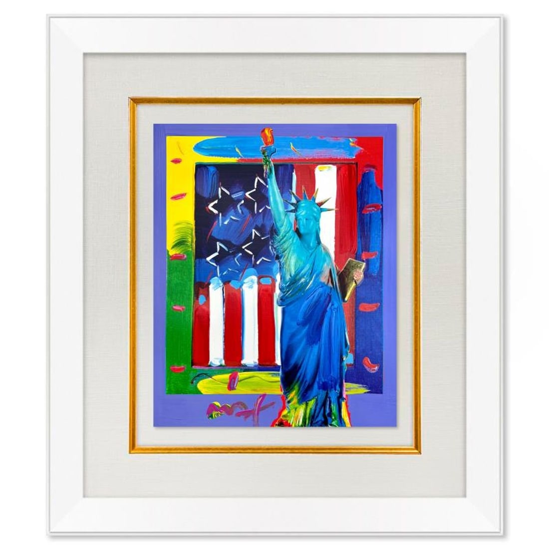 Peter Max, "Full Liberty with Flag" Framed One-of-a-Kind Mixed Media, Hand Signed with Registration (1 of 2)