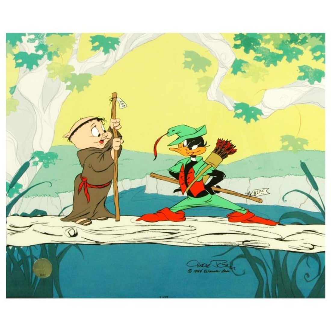 Buck and a Quarter Staff by Chuck Jones (1912-2002). Limited Edition Animation Cel with Hand Painted: Own this amazing piece based on the original line image hand drawn and hand-inked on paper by Mr. Jones! "Buck and a Quarter Staff" is a sold out limited edition animation cel with hand painted colori