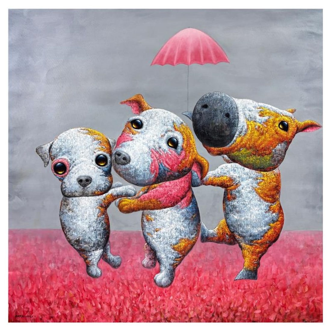 Wang, Original Mixed Media Painting on Canvas, Hand Signed with Letter of Authenticity.: This is an original mixed media painting on canvas by Wang, hand signed by the artist. Includes Letter of Authenticity. Measures approx. 48" x 36" (image).