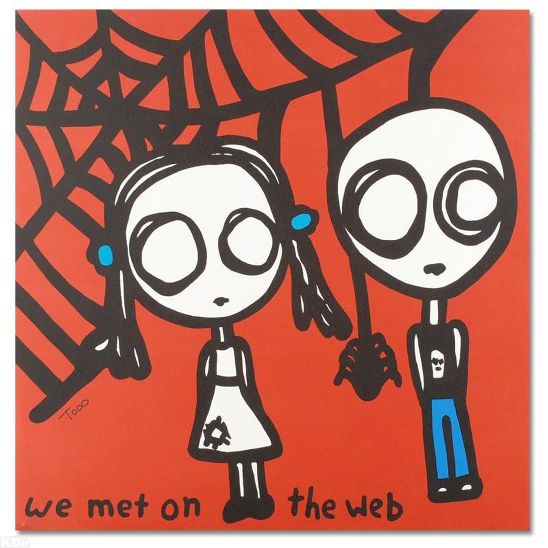 We Met on the Web Limited Edition Lithograph by Todd Goldman, Numbered and Hand Signed with: Pop artist Todd Goldman is known all across the globe for his whip-smart and wickedly funny puns and pictures! "We Met on the Web" is a limited edition lithograph on paper, numbered and hand signed by