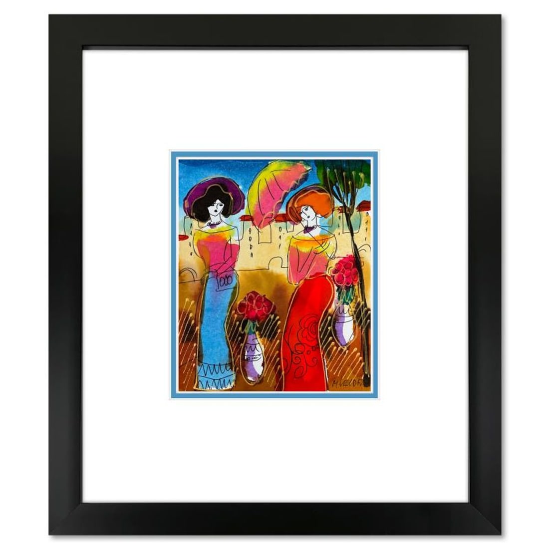 Moshe Leider, Framed Original Mixed Media Watercolor Painting, Hand Signed with Letter of: This is an original mixed media watercolor painting on paper by Moshe Leider. Hand signed by the artist, this piece comes custom framed and includes a Letter of Authenticity. Measures approximately 15