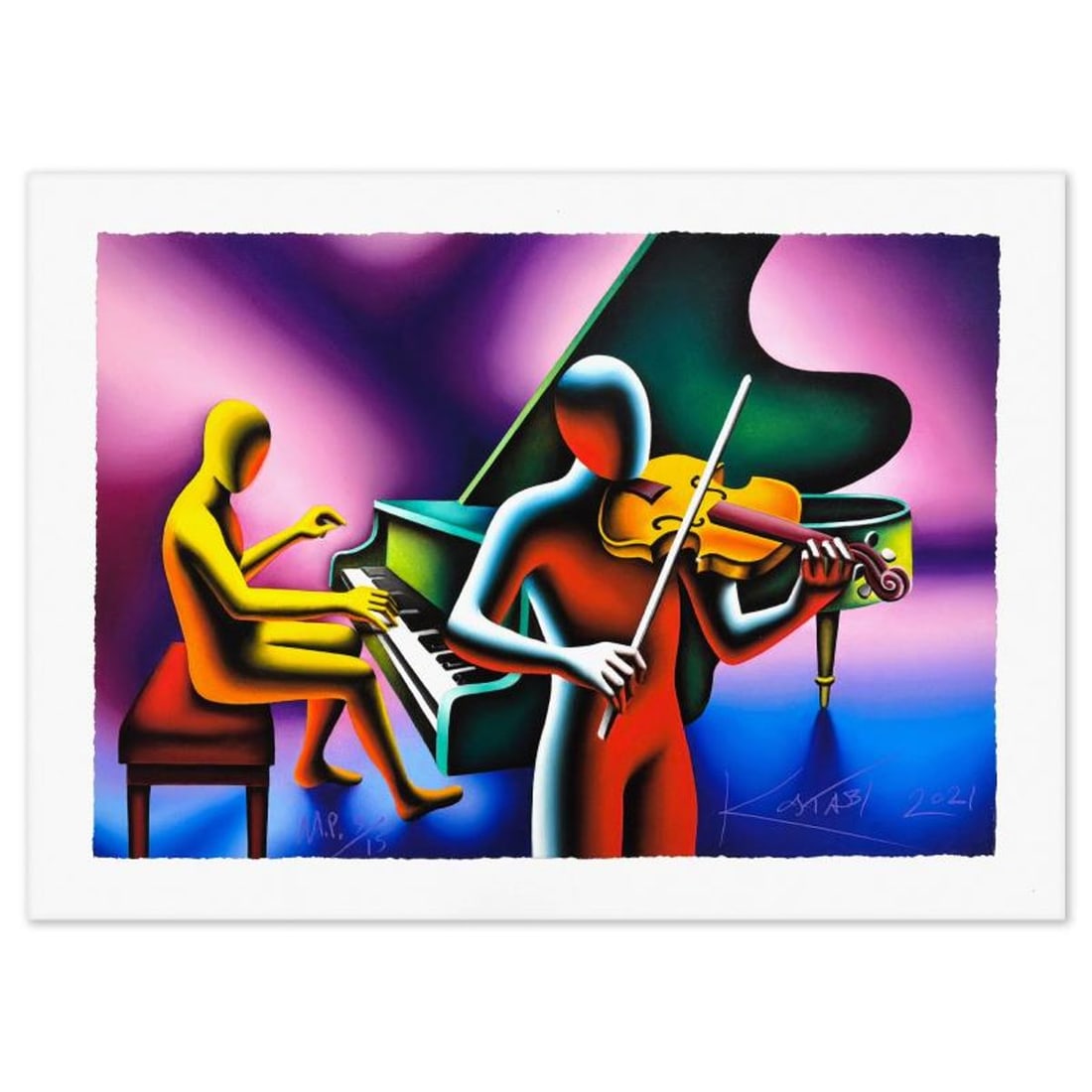 Mark Kostabi, "Reflection for Viola" Limited Edition, MP Numbered 9/15 and Hand Signed with Letter: Reflection for Viola is a limited edition giclee on paper by Mark Kostabi, MP numbered 9/15 and hand signed by the artist. This piece comes matted. Includes Letter of Authenticity. Measures approx. 21
