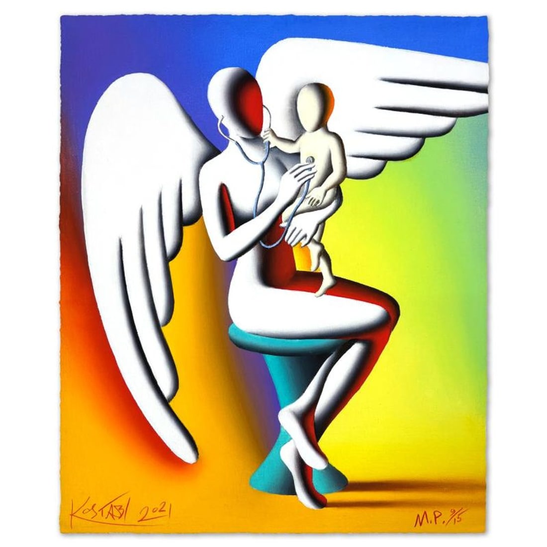 Mark Kostabi, "The Pulse of the Future" Limited Edition, MP Numbered 9/15 and Hand Signed with: The Pulse of the Future is a limited edition giclee on paper by Mark Kostabi, MP numbered 9/15 and hand signed by the artist. Includes Letter of Authenticity. Measures approx. 24" x 20" (image).