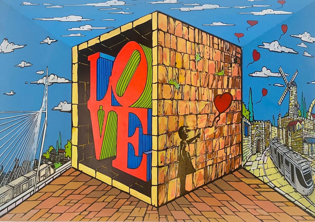 Igal Preslor- Original one of a kind acrylic painting on 3D wood sculpture "Love" (1 of 3)