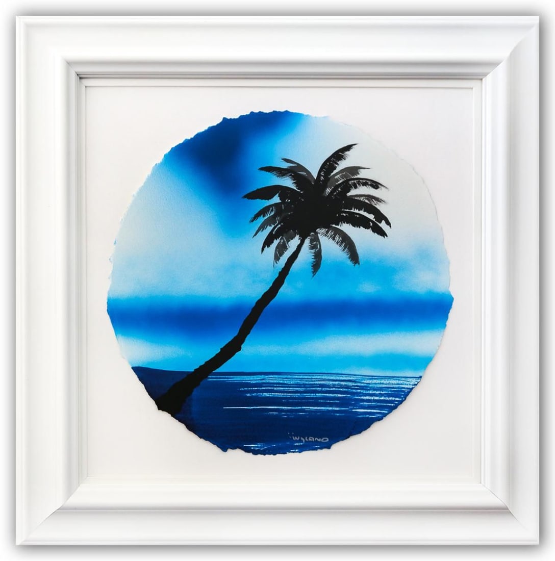 Wyland- Original Watercolor Painting on Deckle Edge Paper "Palm Tree": Artist: Wyland. Medium: Original Watercolor Painting on Deckle Edge Paper. Title: Palm Tree. Size: 19" x 19". Measures approx. 30" x 30" (framed). Signature: Hand Signed by the artist. Certificate of 