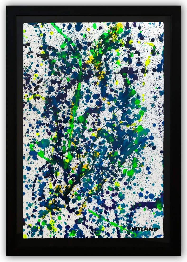 Wyland- Original Watercolor Painting on Deckle Edge Paper "Abstract Drip": Artist: Wyland. Medium: Original Watercolor Painting on Deckle Edge Paper. Title: Abstract Drip. Size: 40" x 26". Measures approx. 47" x 33" (framed). Signature: Hand Signed by the artist.