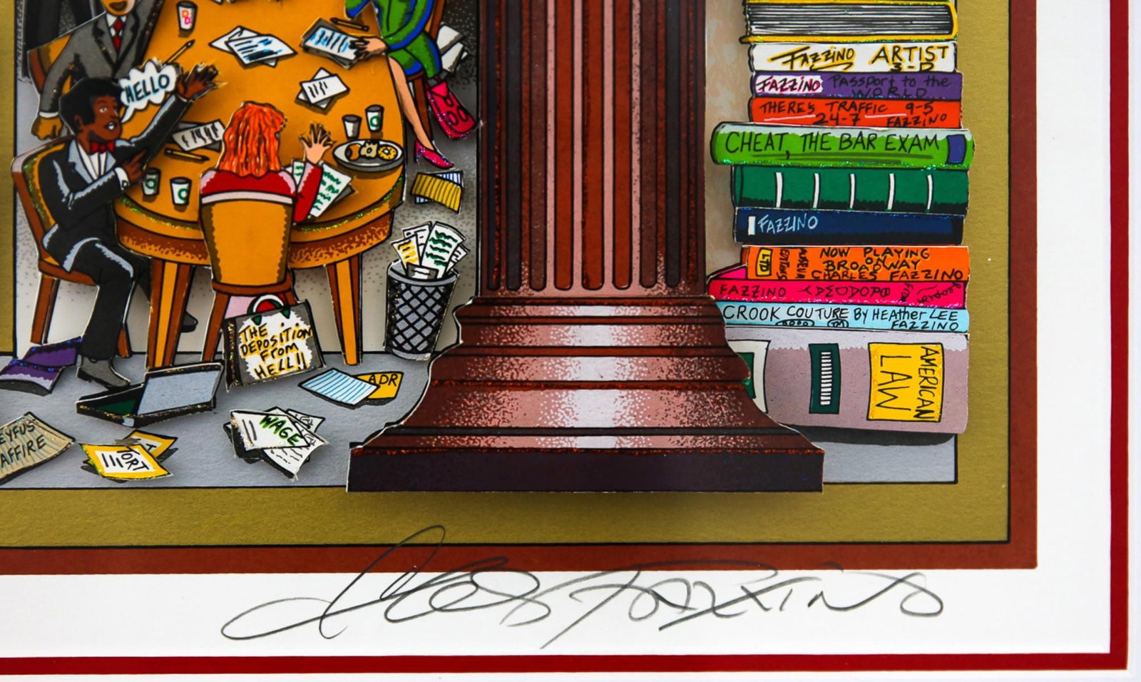 Charles Fazzino- 3D Construction Silkscreen Serigraph "Law and Disorder in the Court! (Red)" - 3