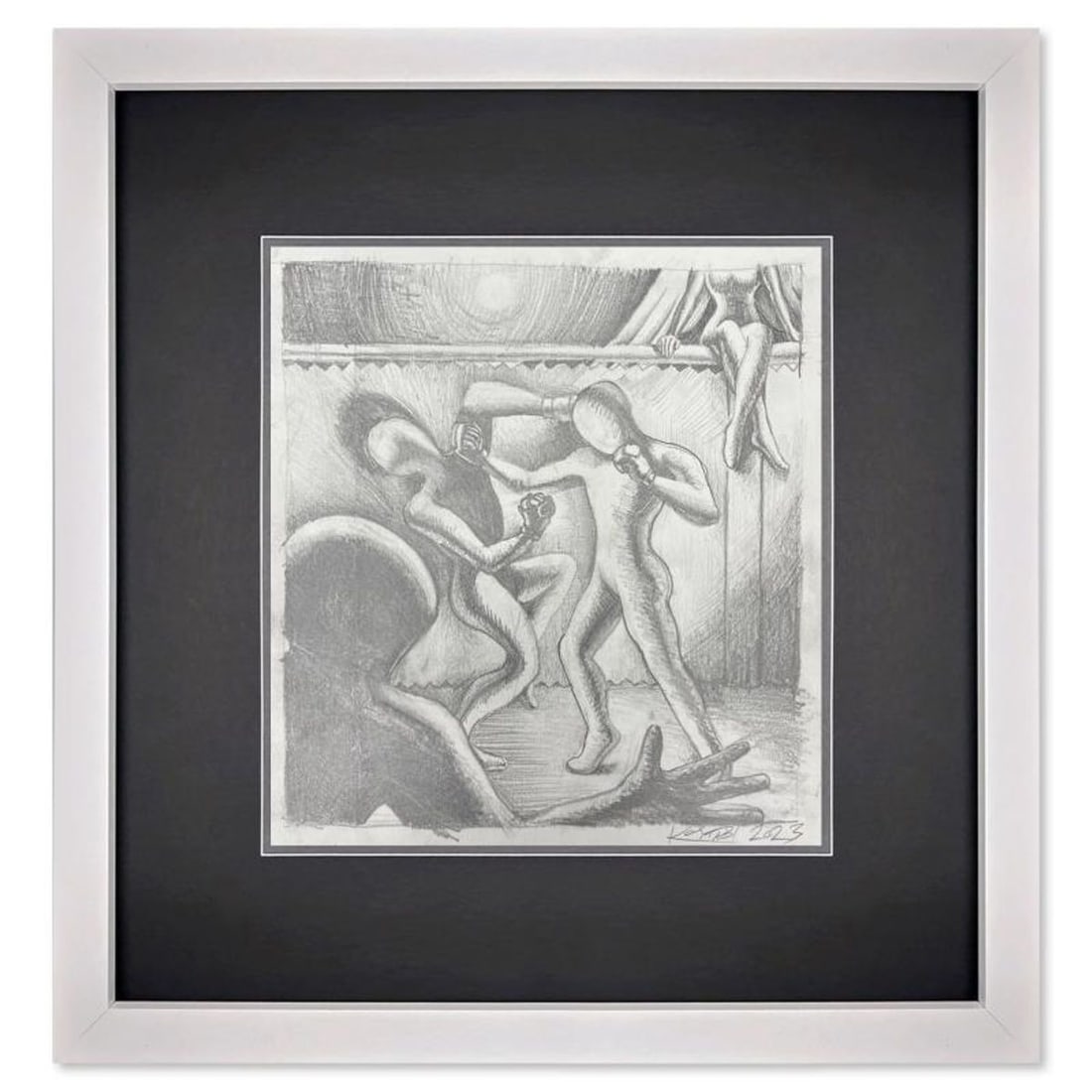 Mark Kostabi, "Eyes on the Prize" Framed Original Drawing on Paper, Hand Signed with Certificate of: Eyes on the Prize is an original drawing on paper by Mark Kostabi, hand signed by the artist. This piece comes custom framed and includes a certificate of authenticity. Measures approximately 17" x 15
