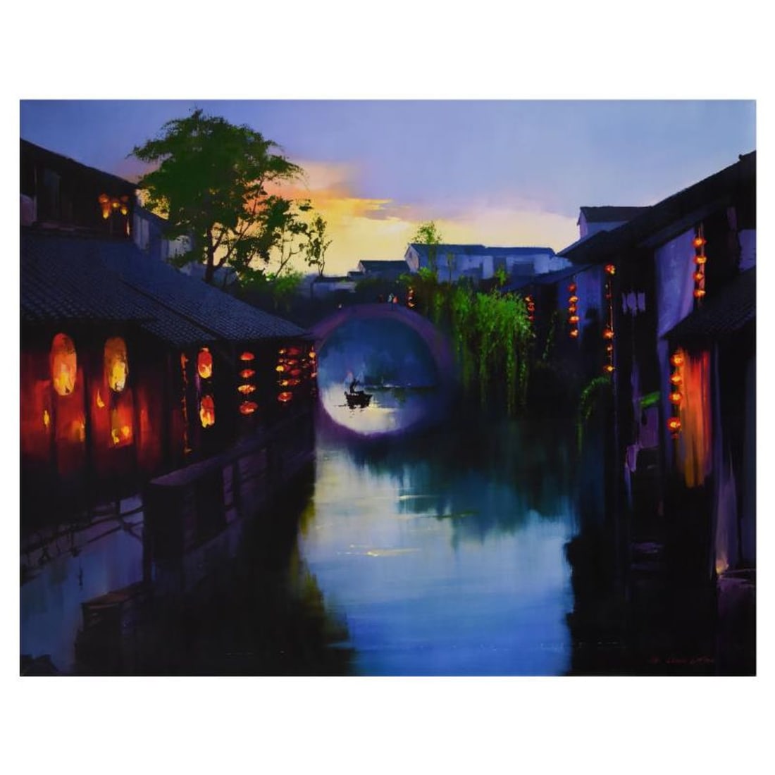 H. Leung, "Ancient Village Sunset" Hand Embellished Limited Edition on Canvas, Numbered 11/100 and: Ancient Village Sunset is a hand embellished limited edition giclee on canvas by H. Leung, numbered 11/100 and hand signed by the artist. Includes Letter of Authenticity. Measures approx. 40" x 30" (i
